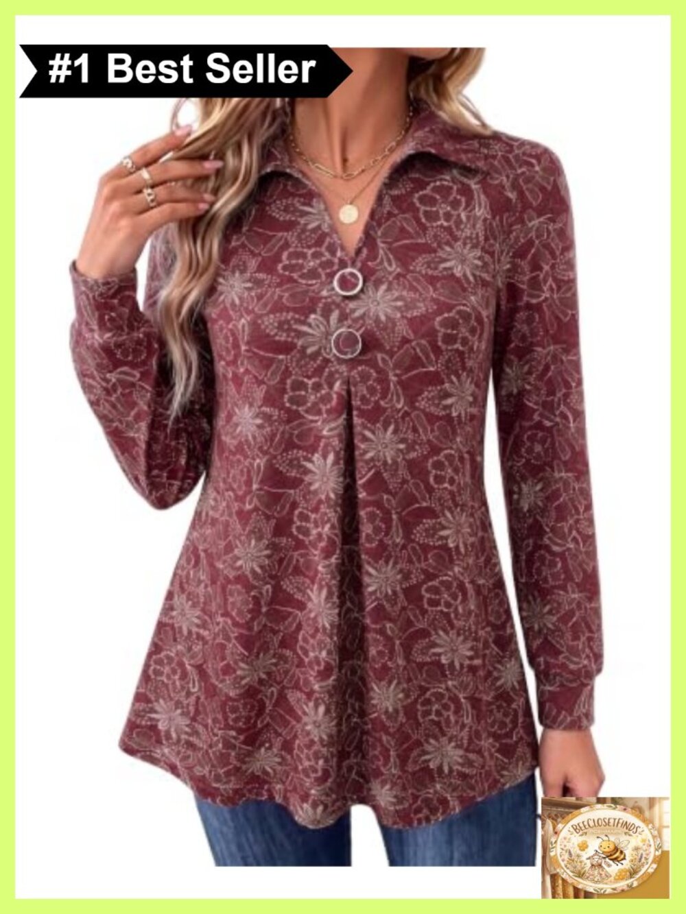 Womens Long Sleeve V Neck Tunic Blouse Button Front Loose Fit Fall Winter